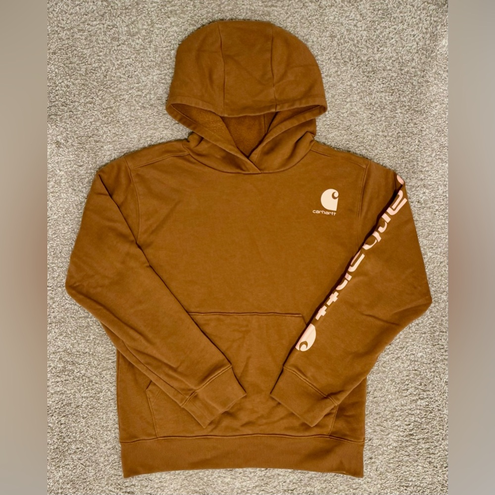 EUC Girls' Logo Graphic Print Hoodie; sz Med. (Brown/Pink)